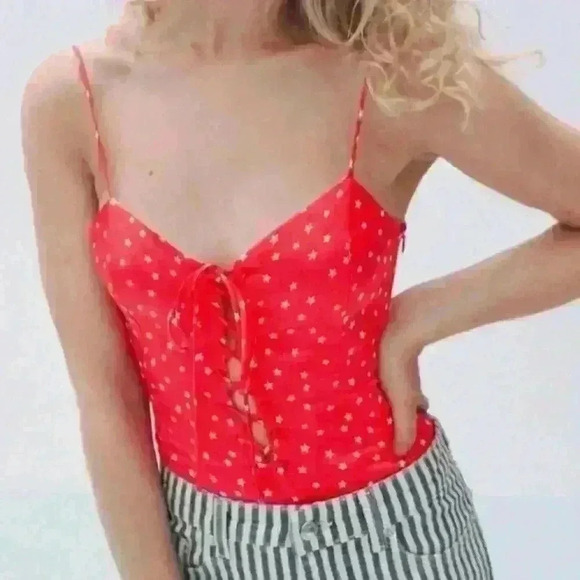 Zara Satin Effect Star Print Bodysuit NWOT size  M - Picture 2 of 7